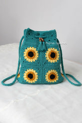 Sunflower Drawstring Backpack (Crochet)