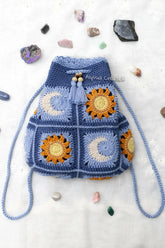 Sun and Moon Drawstring Backpack (Crochet)