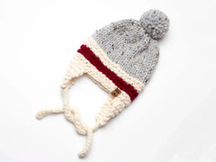 Red Stripe Ear Flaps Hat (Knit)