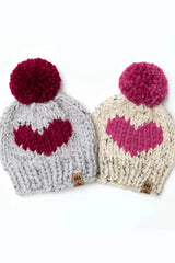 Heart Pompom Hat (Knit)