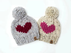 Heart Pompom Hat (Knit)