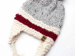 Red Stripe Ear Flaps Hat (Knit)