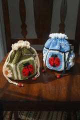 Ladybug and Daisy Drawstring Pouch (Crochet)