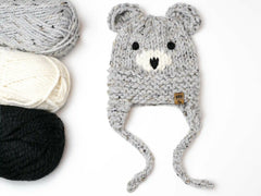 Bear Face Ear Flaps Hat (Knit)