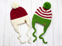 Christmas Ear Flaps Pompom Hats (Knit)