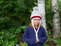 Red Stripe Ear Flaps Hat (Knit)